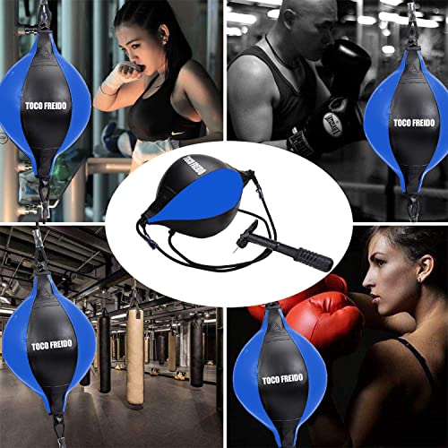 TOCO FREIDO Double End Punching Ball, Speed Bag with Difficulty Levels Boxing Reflex Ball with Headband, Perfect for Reaction, Agility, and Hand Eye Coordination Training - color: Blue