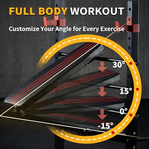 Adjustable Weight Bench, Foldable Bench Press Set with Leg Extension and Curl, 650 LBS Heavy Duty Full Body Strength Training Bench for Home Gym, Black & Red - color: Deep Red