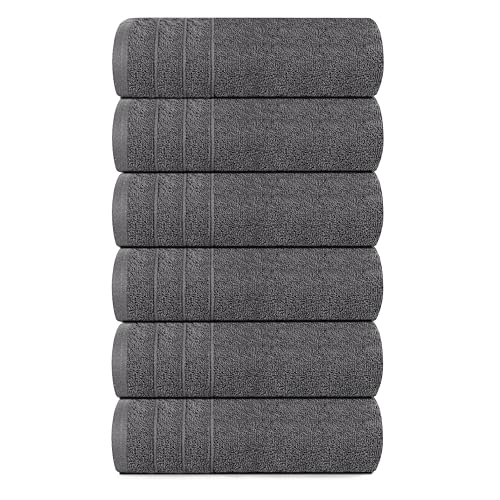 Tens Towels Pack of 6 Hand Towels, 100% Cotton, Lighter Weight, Quick to Dry, 16 x 28 Inches, Super Soft & Absorbent, Perfect for Bathroom & Kitchen, Dark Grey - color: Dark Grey