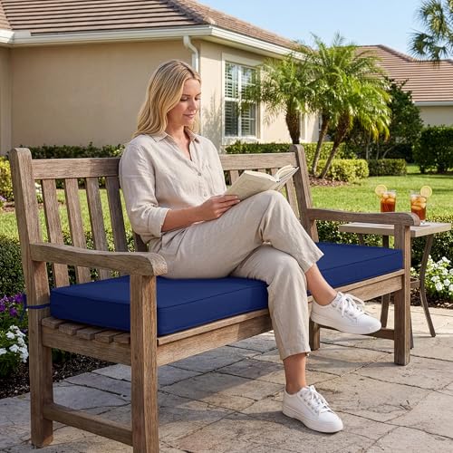 Summsun Outdoor Bench Cushion: Waterproof and Fade Resistant Patio Furniture Cushions - Non-Slip Bench Pad Cushion with Removable Cover for Garden Swing Porch Sofa Settee, 45 x 18 Inch, Navy Blue - color: Navy, size: 45x18x3 Inch