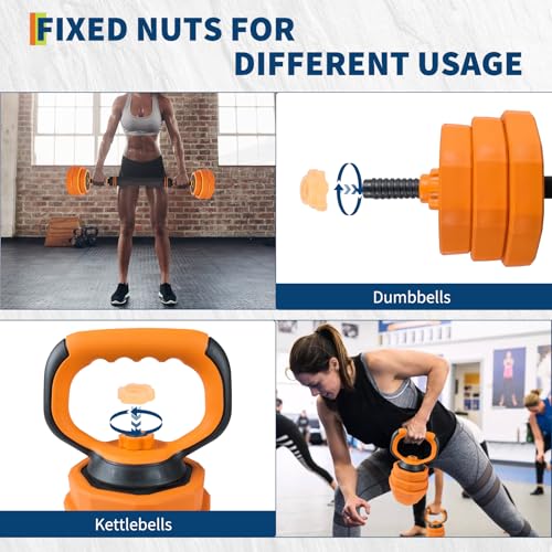 GarveeLife 4-in-1 Adjustable Dumbbell Set, Weight Set Used as Dumbbell, Barbell, Kettlebells & Push up Stand, Home Gym Fitness Exercise Equipment for Men Women - size: 44 LB