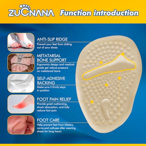 ZUCNANA Metatarsal Pads for Women, Ball of Foot Cushions, Non Slip Heel Pads for Shoes, Heel Cushions for Women Foot Pain Relief and Comfort, One Size Fits Any (2 Pairs Beige) - color: Beige 2pairs