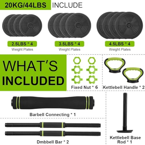 44/66/88Lb Dumbbell Sets Adjustable Weights, Free Weights Dumbbells Set for Home Gym - color: Green-Round, size: 44 LBS