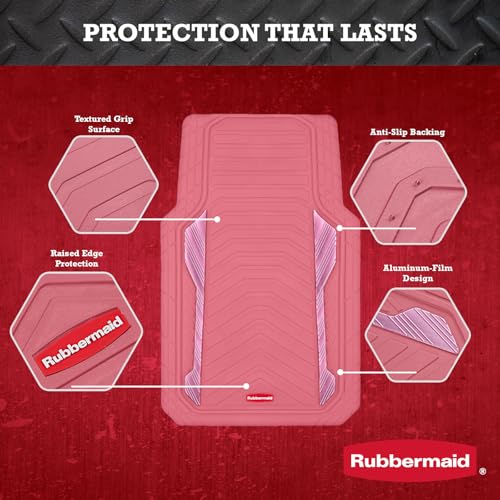 Rubbermaid Car Floor Mat, Heavy Duty All-Weather Car Mats Full Set with Dual-Tone Pink and Sliver Aluminum Inserts – Universal Fit, Anti-Slip Backing, Trim-to-Fit for Most SUV, Sedan, Van - color: Pink & Silver