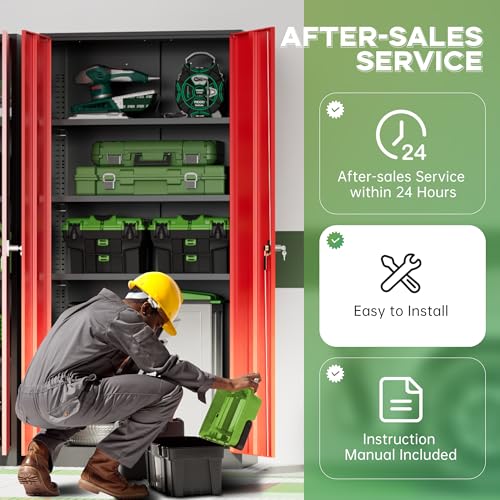 INTERGREAT Metal Storage Cabinet,72" Steel Lockable File Cabinet with Locking Doors and Adjustable Shelves,Locking Tool Cabinets for Office,Home,Garage,Gym,School (Black Red) - color: Black Red, size: MSC-D18