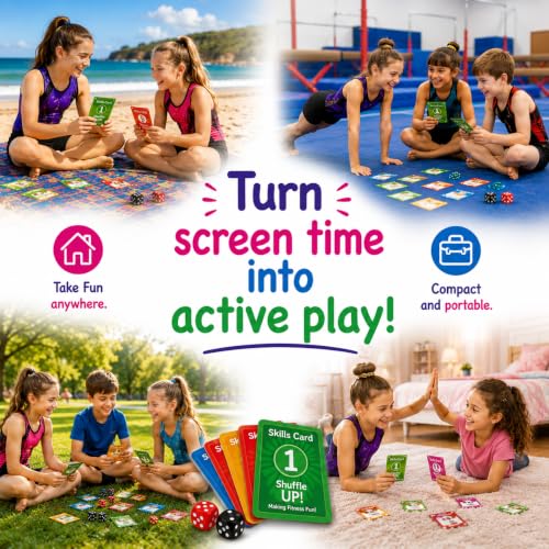 Shuffle Up Gymnastics Card Game - 70+ Fun Skill Cards, Gymnastic Gifts for Girls, Tumbling and Fitness Accessories, Indoor Home Gym Training Fundamentals and Strength - Gymnastics Equipment for Kids