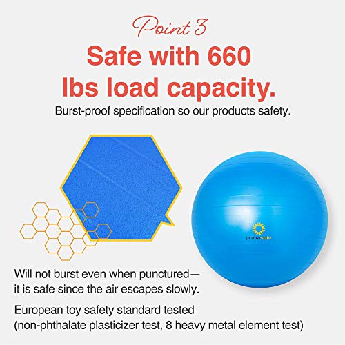 Primasole Exercise Ball for Balance Stability Fitness Workout Yoga Pilates at Home Office & Gym Birthing Ball for Pregnancy, Office Ball Chair - color: Blue, size: 65 cm