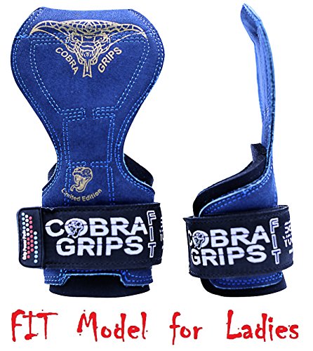 Cobra Grips Weight Lifting Gloves with Adjustable Neoprene Padded Wrist Wraps - Heavy Duty Alternative to Power Lifting Hooks for Deadlifts - color: FIT Blue Leather, size: 4.25 - 7.0"