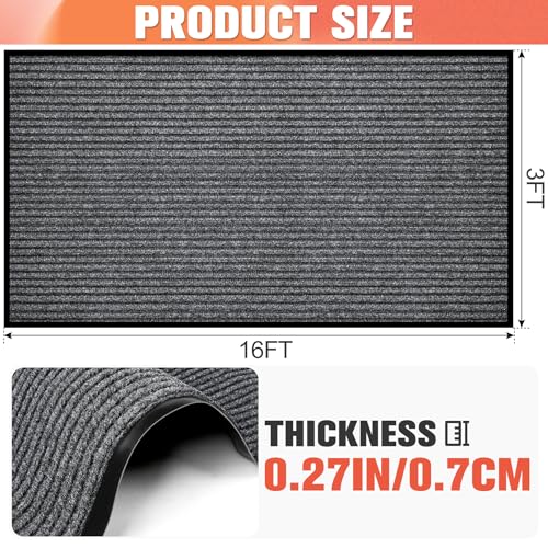 MYFAMIREA Commercial Floor Mat 3' x 16' Extra Large Front Door Industrial Rug Heavy Duty Brush Step Entrance Mat Weather Utility Rug with Non Slip Rubber Backing Low Profile for Entryway,Charcoal Grey - size: 3 x 16 Feet