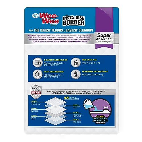 Four Paws Wee-Wee Super Absorbent Unscented Pee Pads for Dogs & Puppies with Insta-Rise Border, Leak-Proof Dog Housebreaking Potty Training Floor Protection, 22" x 23", 10 Count (Pack of 3) - size: 22" x 23" (Pack of 3)