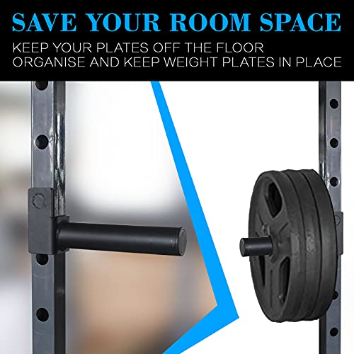 Balelinko Extended 9" Olympic Weight Plate Holder, Weight Plate Storage, Attachment for for 2"x2" Tube Power Cage with 1" Hole, 1 Pair, Bonus a Pair of 2" Spring Clip Collars Rings