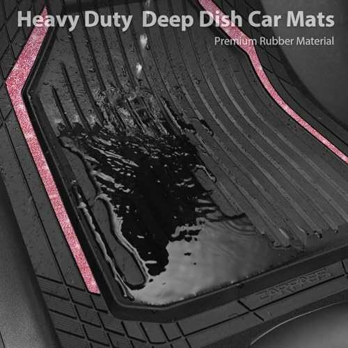 CAR PASS Pink Heavy Duty Rubber Floor Mats for Car, Waterproof Liner Deep Dish Bling Car Mats Full Sets, Universal Trim to Fit for SUV Truck Sedans Vans, All Weather Floor Mats, Pink Sparkly - color: Bling Black Pink