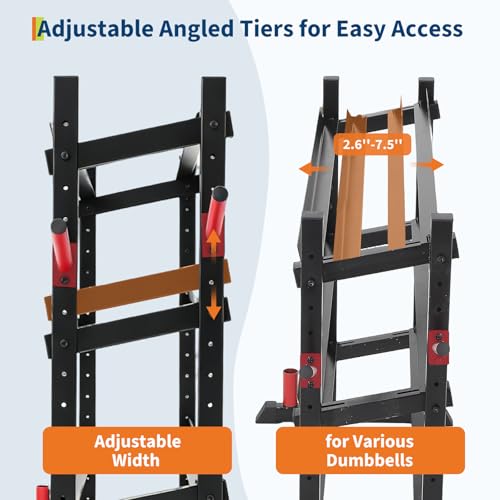 3-Tiers Dumbbell Rack, 1300LB Capacity Adjustable Weight Rack for Home Gym, H-Frame & Trapezoidal-Frame Weight Stand for Dumbells, Kettlebells, Barbells, Weight Plates - size: 48.39 x 18.7 x 36.54 Inch