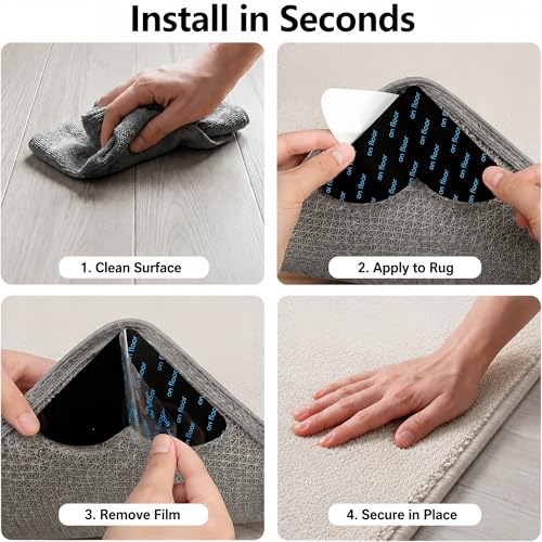 20 PCS Non Slip Pads for Area Rugs, Reusable Grippers for Rugs on Hardwood Floors, Double-Sided Adhesive Rug Stoppers, Prevent Sliding and Curling, Keep Rug Corners Flat, No Residue - color: Rug on Floor