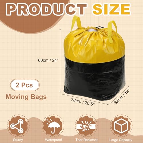 uxcell 2Pcs Extra Large Moving Bags, 15 x 12.6 x 25" Heavy Duty Woven Clothes Storage Totes Waterproof Packing Bags with Elastic Band and Handle for Home Camping Packing Quilts, Yellow - color: Yellow, size: 15 x 12.6 x 25"