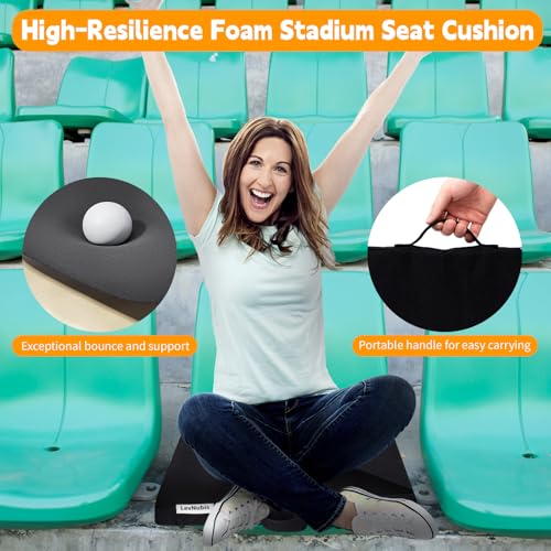 2 PCS Stadium Seat Cushions,Portable Waterproof Bleacher Pads with Handle,2.2" Foam Stadium Pads with 900D Oxford & Water-Repellent Lining for Indoor Outdoor Events - color: Black, size: 2.2''