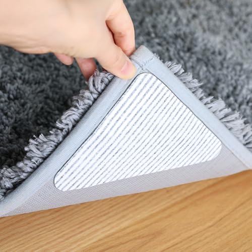 Rug Pads Gripper, Anti Slip Carpet Grippers for Vinyl Floors, Area Rug Pad Grippers Extra Sticky on Tile, Non-Slip Rug Pads Stopper for Hardwood Floor Rug Tape Stickers 12x12cm 4 Pieces - size: 4 PCS Triangle