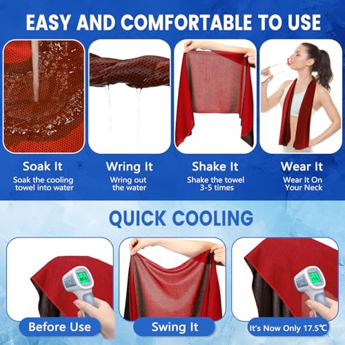 Hosuly 100 Pack Cooling Towels, 40"x12" Cooling Towels for Neck and Face Breathable Soft Chilly Sweat Rag Microfiber Sport Rags for Gym Yoga Golf Running - color: Deep Blue, Red