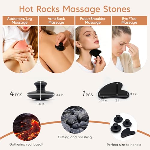 14 Pcs Hot Stones Massage Warm Kit Solid Bamboo Massage Stick Body Gua Sha Tool Heater with Temperature Adjustment, Basalt Hot Rocks Back Foot Body Massage for Home Spa Relieve Muscle Pain