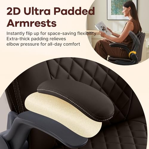 AreShark Cross Legged Office Chair,ADHD Criss Cross Desk Chair with Wheels & Stretchable Rotating Footrest,Height Adjustable Wide Yoga Kneeling Meditation Chair with Flip-up Armrests Back Support - color: Brown