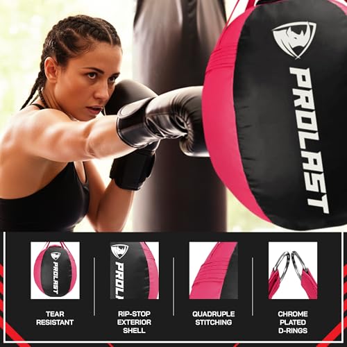 Wrecking Ball Heavy Boxing Punching Bag for Women, Hook and Uppercut, Body Snatcher, MMA, Muay Thai, Strength Training Equipment - color: Black / Pink, size: Filled