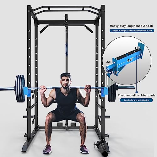ULTRA FUEGO Power Cage, Multi-Functional Power Rack with J-Hooks, Dip Handles, Landmine Attachment and Optional Cable Pulley System for Home Gym - size: Power Cage with Pulley System and Olympic Bar