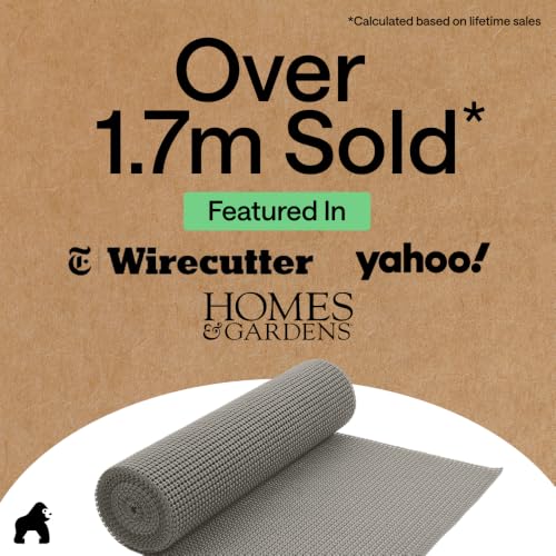 GORILLA GRIP powerGRIP Drawer Shelf and Cabinet Liner, Thick Strong Hold, Non-Adhesive Liners Protect Kitchen Cabinets and Cupboard, Bathroom Drawers, Easy Install, Breathable Mat, 12" x10', Gray - color: Gray, size: 12" X 10', style: 12" x 10'