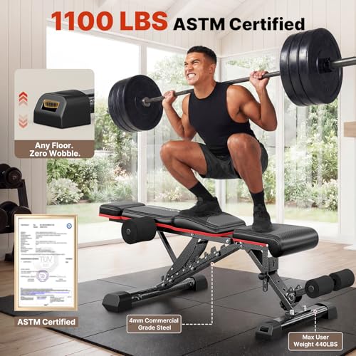 YOLEO Adjustable Weight Bench with Bench Press Stand, Foldable Workout Bench with Extended Head/Elbow Pad(for Users up to 7') - color: Black