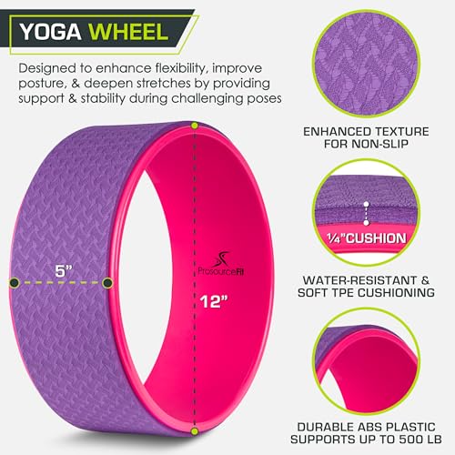 ProsourceFit Yoga Wheel Prop 12” for Improving Yoga Poses, Backbends, Flexibility, Balance, Stretching, Relaxation - color: Purple/Pink