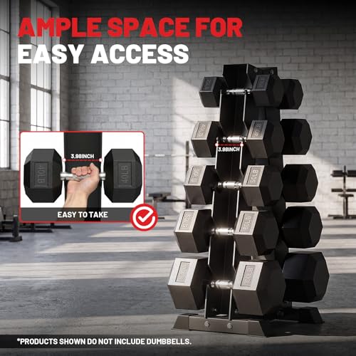 Hex Dumbbell Sets with Rack, 85-560lb Dumbbell Weight Set & Storage Rack | PAPABABE Dumbbell Set with Stand, Rubber Dumbbell Weight Set, Multiple Options Hand Weight for Strength Training - size: 1 X 5-Tier A-Frame (700lb)
