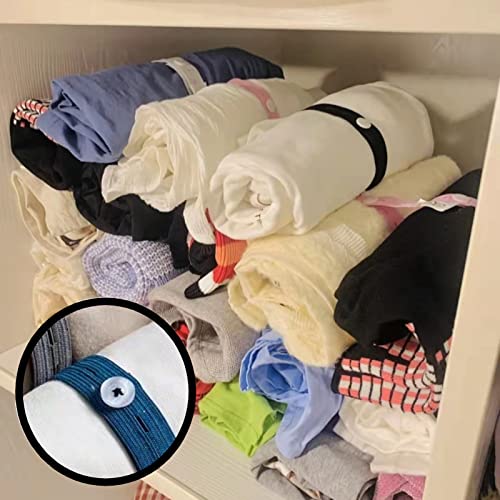 20Pcs Elastic Band with Buttonholes, Stretchable Connectable, Roll-up Clothes Storage Band, Adjustable Clothing Storage Strap with Button, Travel Luggage Space Saver, Drawer & Closet Organizer, Black - color: Black