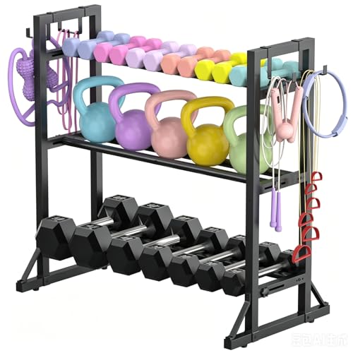 3 Tier Adjustable Dumbbell Rack Stand, Heavy Duty Carbon Steel Weight Storage Organizer for Home Gym, Easy Assembly, 450 lb Capacity for Dumbbells & Kettlebells (Dumbbell Rack Stand Only)