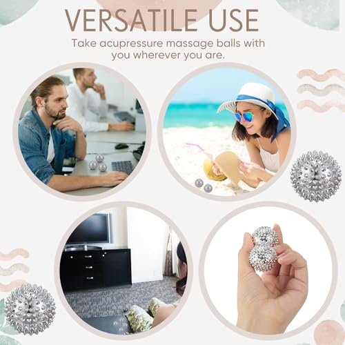 6 Pcs Magnetic Massage Ball for Adults Spiky Massage Ball for Hand Exercise, Pain Pressure and Stress Relief Gifts for Stocking Stuffers(Silver) - color: Silver