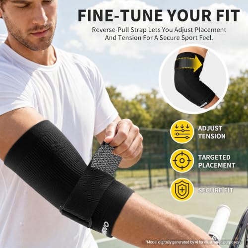 CAMBIVO Tennis Elbow Brace with Adjustable Strap, 1 Pack, Black, Large | Lightweight High-Stretch Knit, 360° Support, Tendonitis Relief, Gym Golf Weightlifting, Hook-and-Loop, Men and Women - size: Large