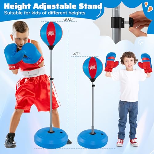 Costzon Punching Bag for Kids, Boxing Bag Set Toy with Height Adjustable Stand, Kids Boxing Gloves and Hand Pump, Freestanding Boxing Equipment Gift for Boys and Girls 8+ Years Old - style: 61" Height