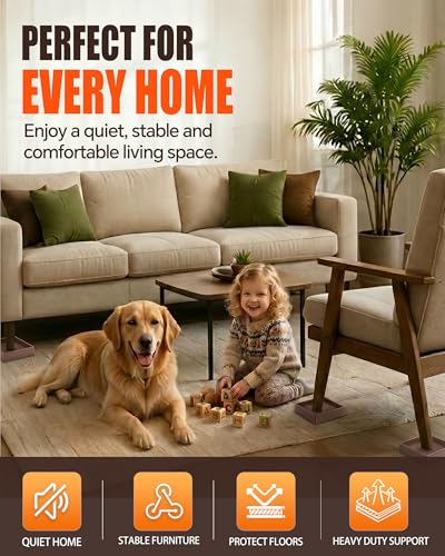xxxHOLIC Rubber Non Slip Furniture Pads, 3" x 3" Brown Square, Set of 4 | Furniture Cups for Hardwood Floors, Rubber Furniture Grippers, Anti Slide Bed Frame & Couch Stoppers - color: Brown, size: 3"*3"Square