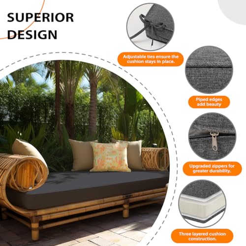 Sundale Outdoor Olefin Bench Cushion， Water-Resistant Patio Couch Cushion, Loveseat Sofa Pad with Straps Medium Gray, 48 x 18 x 4 Inches - color: Medium Gray, size: 48 X 18 X 4 Inch