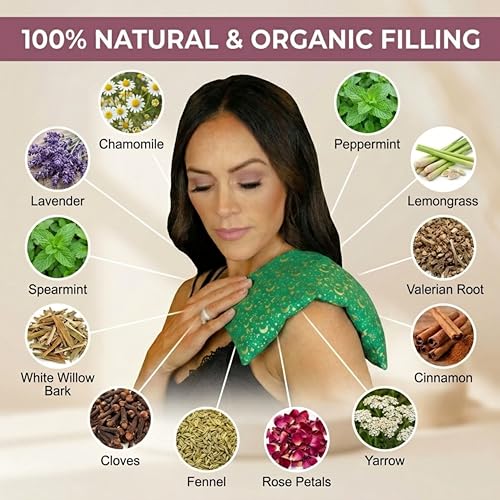 Nature's Approach Basic Herb Pack Heating Pad, Green | 12-herb aromatherapy rice & flaxseed fill for hot or cold therapy on neck, back, shoulders & more - style: Celestial Green