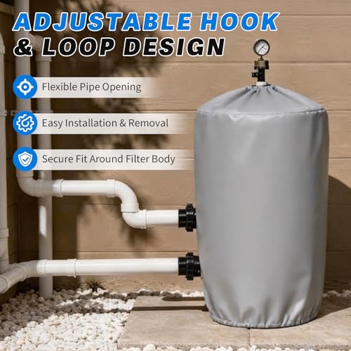 Universal Pool Filter Cover Fits for Inground & Above Ground Pool Cartridge & D.E. Filters, UV-Resistant Waterproof Pool Equipment Cover, All-Season Outdoor Protection