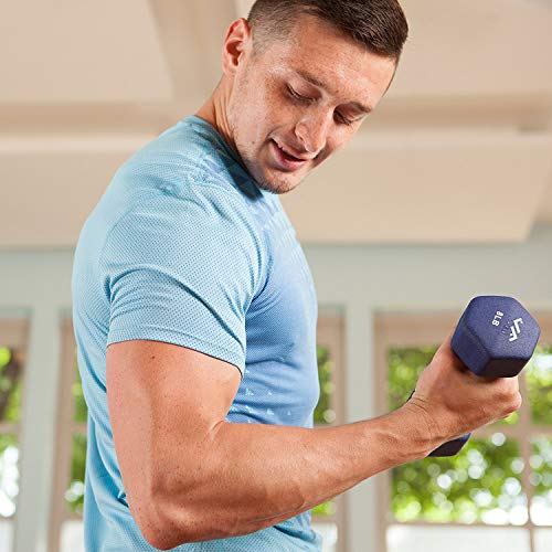 JFIT Dumbbell Pairs or Sets – Neoprene & Vinyl Coated Hand Weights for Home Gym, Strength Training, Aerobics, Cardio Exercise and Fitness - size: 18 lbs (Set), style: Dumbbell Set with Rack