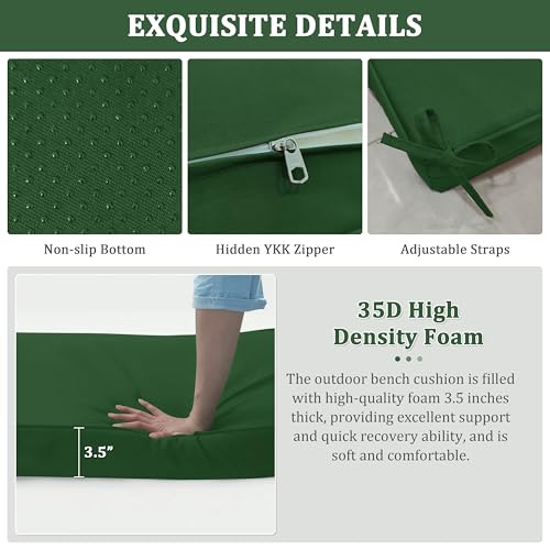 Premium Outdoor Bench Cushions for Patio Furniture 3.5inches Memory Foam Bench Cushion Waterproof Fade Resistant Porch Swing Cushions with Straps 36×18 Inch Green - color: Green, size: 36'' x 18'' x 3.5''