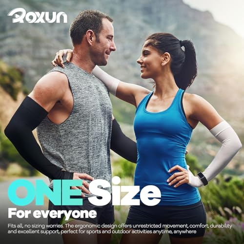 ROXUN Arm Sleeves with Thumb Hole, Cooling UV Sun Protection Compression Tattoo Cover Up for Men/Women - color: 2 Pairs - Black+white