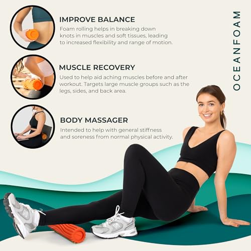 Oceanfoam Ripple Travel Foam Roller (11" x 3.35") Firm Mini Foam Roller for Physical Therapy, Deep Tissue Massage, Back Pain - High Density, Ergonomic Wave Textured - Yoga, Pilates, Exercise (Orange) - color: Orange