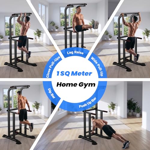 YYJO Foldable Pull Up Bar Free Standing Multi-function Power Tower Dip Bar with Assistance Bands Home Gym Strength Training Equipment - color: Black&Red 011
