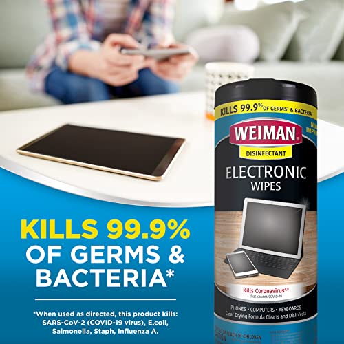 Weiman Electronics & Screen Disinfecting Wipes - Safely Clean and Disinfect Your Phone, Laptop, Keyboard, Tablets, Lens, Wipe, Glasses Cleaner, 30 Count, 2 Pack with MicroFiber Towel - size: 20 Count (Pack of 3)