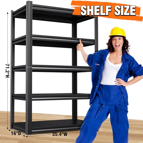 71" Hx35 Wx16 DMetal Garage Shelving-2500LBS 5 Tier Storage Shelves,Adjustable Heavy Duty Shelving Unit and Storage Large Rack,Utility Steel Shelf for Shop Warehouse Industrial Pantry Basement - size: Metal/35"Wx16"Dx71.2"H