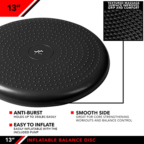 JFIT Inflatable Balance Disc - 13" or 26" Large Wobble Cushion Trainer - Durable Exercise Balance Pad for Coordination, Stability, and Core - Home, Gym, and Pet Training - style: 13-Inch - Black