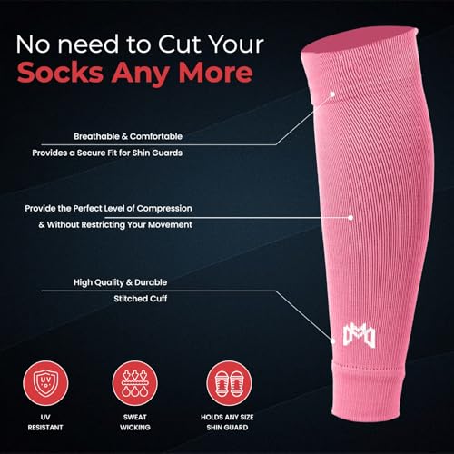 MediCaptain Pre Cut Soccer Sock Sleeves, Companion for Soccer Grip Socks, Securely Holds Shin Guards, Compression Leg Warmer - color: Pink