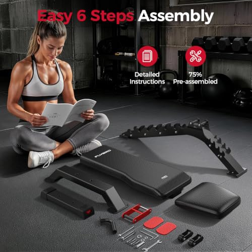 FLYBIRD WB7 Weight Bench, 1300LBS Commercial Adjustable Weight Bench, Workout Bench for Home Gym, Flat Incline Bench Press Heavy Duty Bench with 34'' Extra-Long Backrest and Easy-Roll Wheels - color: Black
