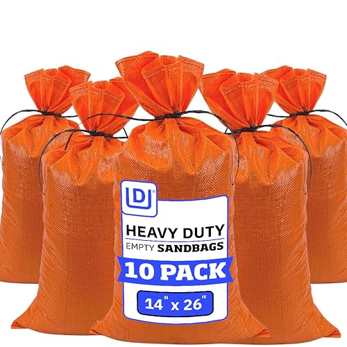 DURASACK Heavy Duty Sandbags with Ties, 14x26, Empty, Orange, Pack of 10 | Woven Polypropylene Sandbags for Flood Control with 1600 Hours of UV Protection, 50 lbs Capacity - color: Orange, size: 10 Sandbags